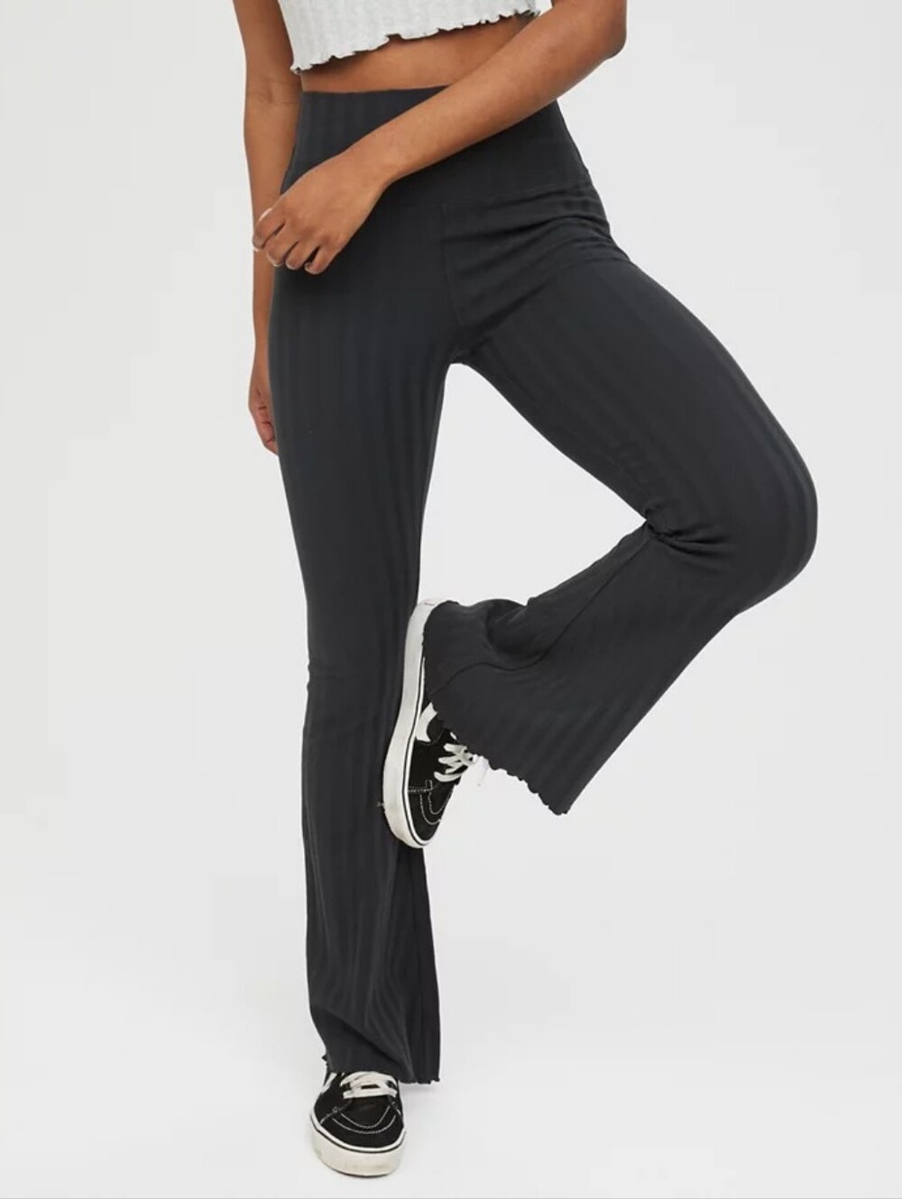 OFFLINE By Aerie OG Groove Flare Legging Grey Black ribbed